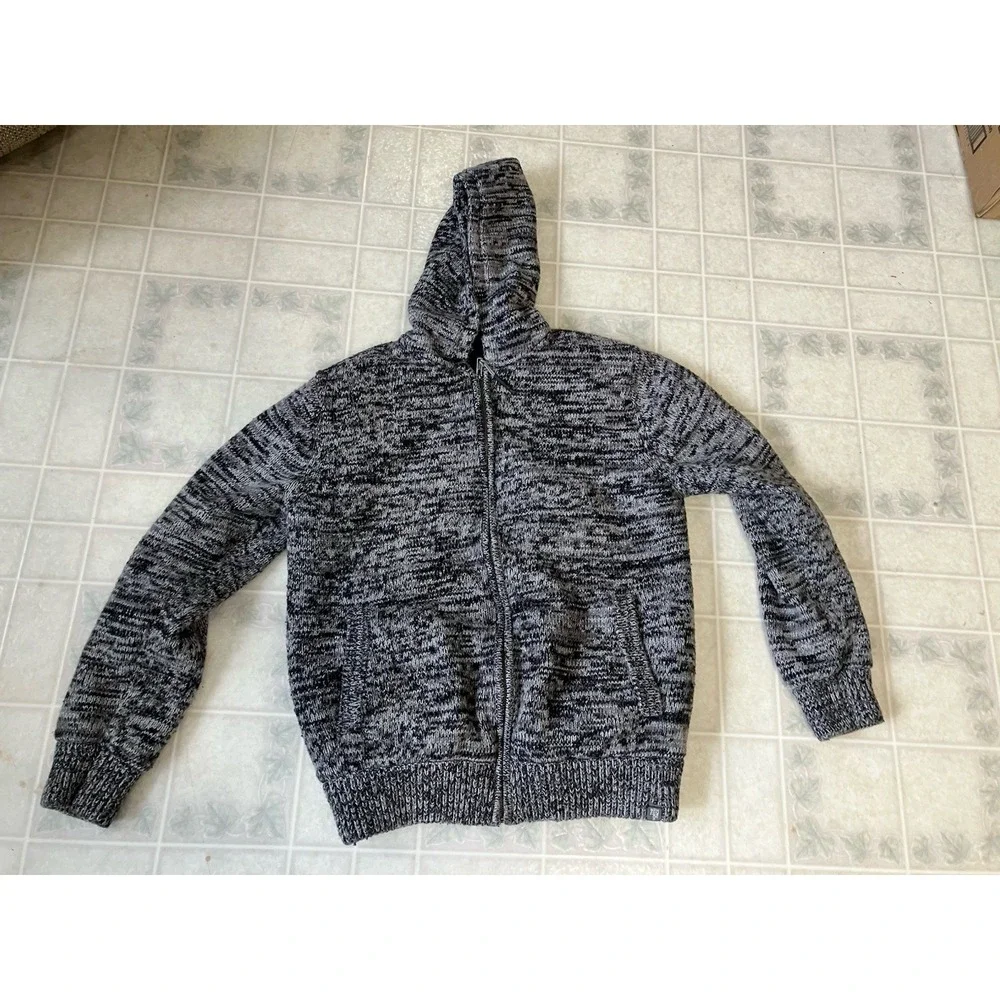 Men's North Face Large Marled Grey/Oatmeal Sweater‎ Fleece Hood Zip-Up Jacket